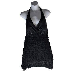Promesa Black Halter Top Short V-Neck Dress Size Small NWT New